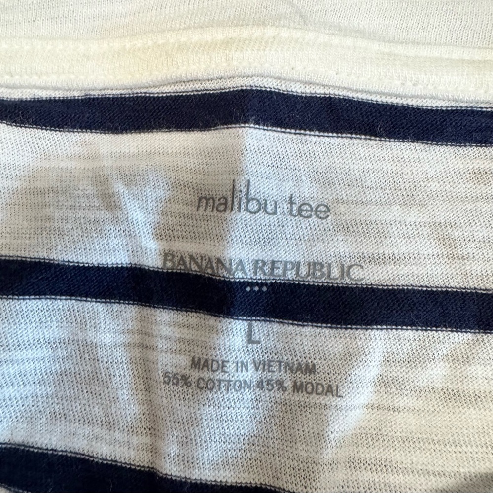 NWT Banana Republic Scoop Neck Malibu Tee Navy & White Striped Bell Cuffs Size L - Picture 4 of 11